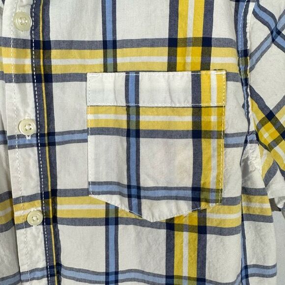 Gymboree Boy Button Down Short Sleeve Plaid Shirt Top Yellow, White Blue L 10/12 - Picture 5 of 6